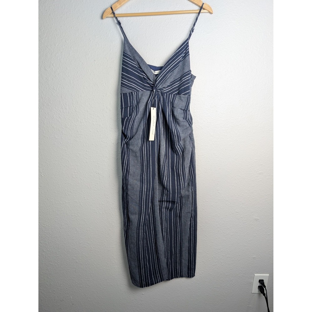 NWT‎ Mustard Seed Dress Womens M Blue Sundress Strappy V-Neck Striped Pockets